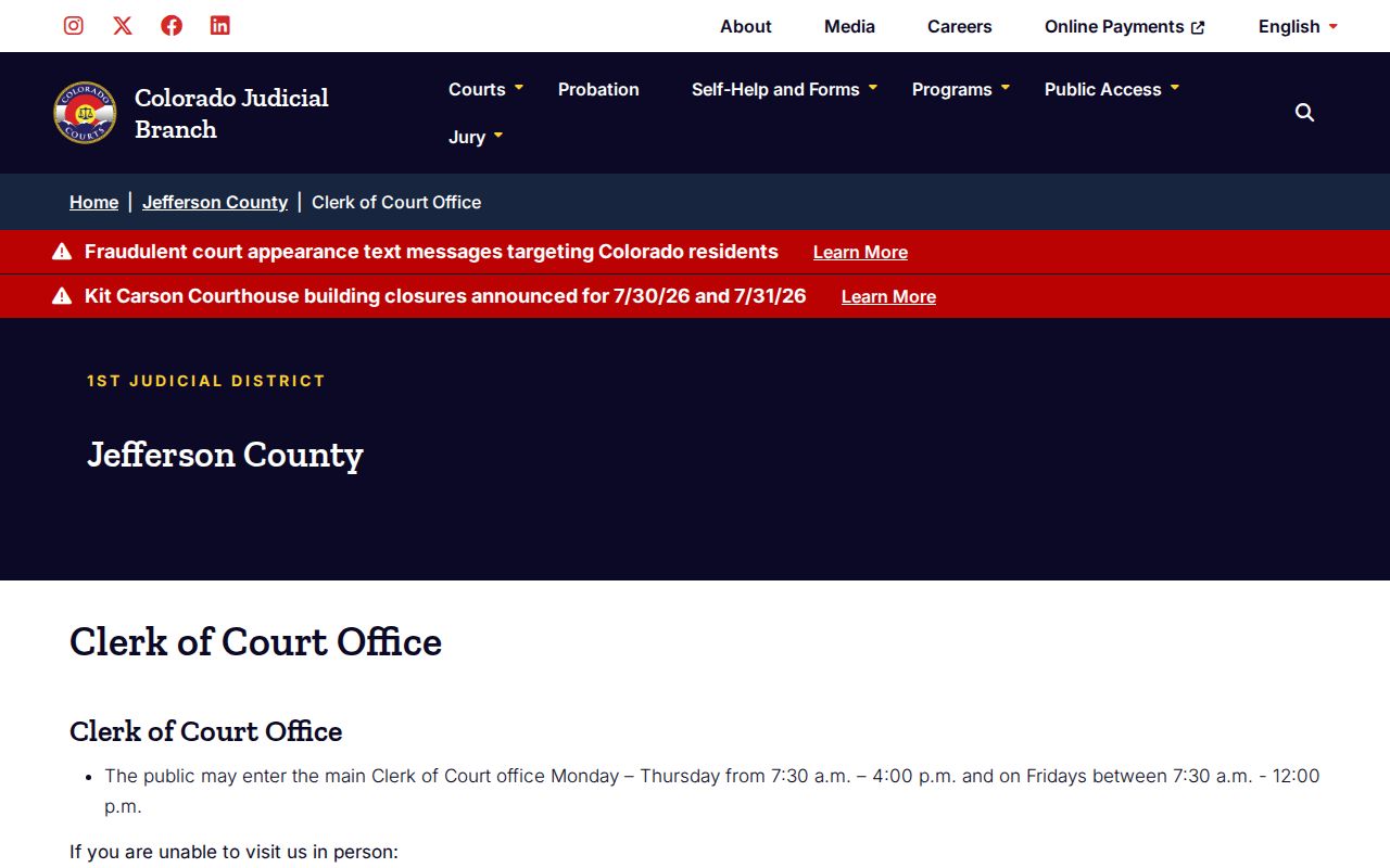 Jefferson County Clerk of Court records office page