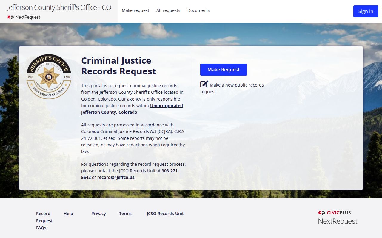 Jefferson County arrest records JCSO NextRequest portal
