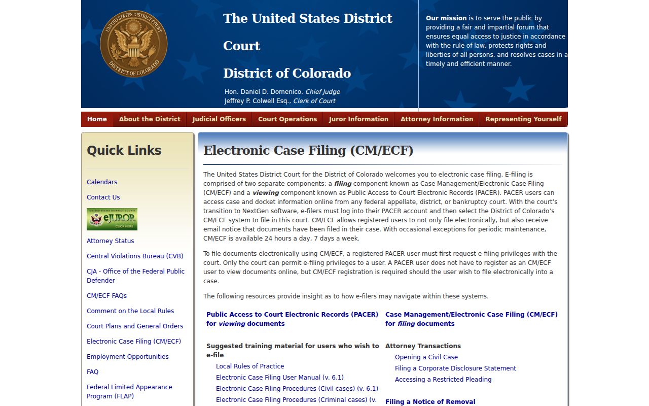Jefferson County court records District of Colorado CM ECF page