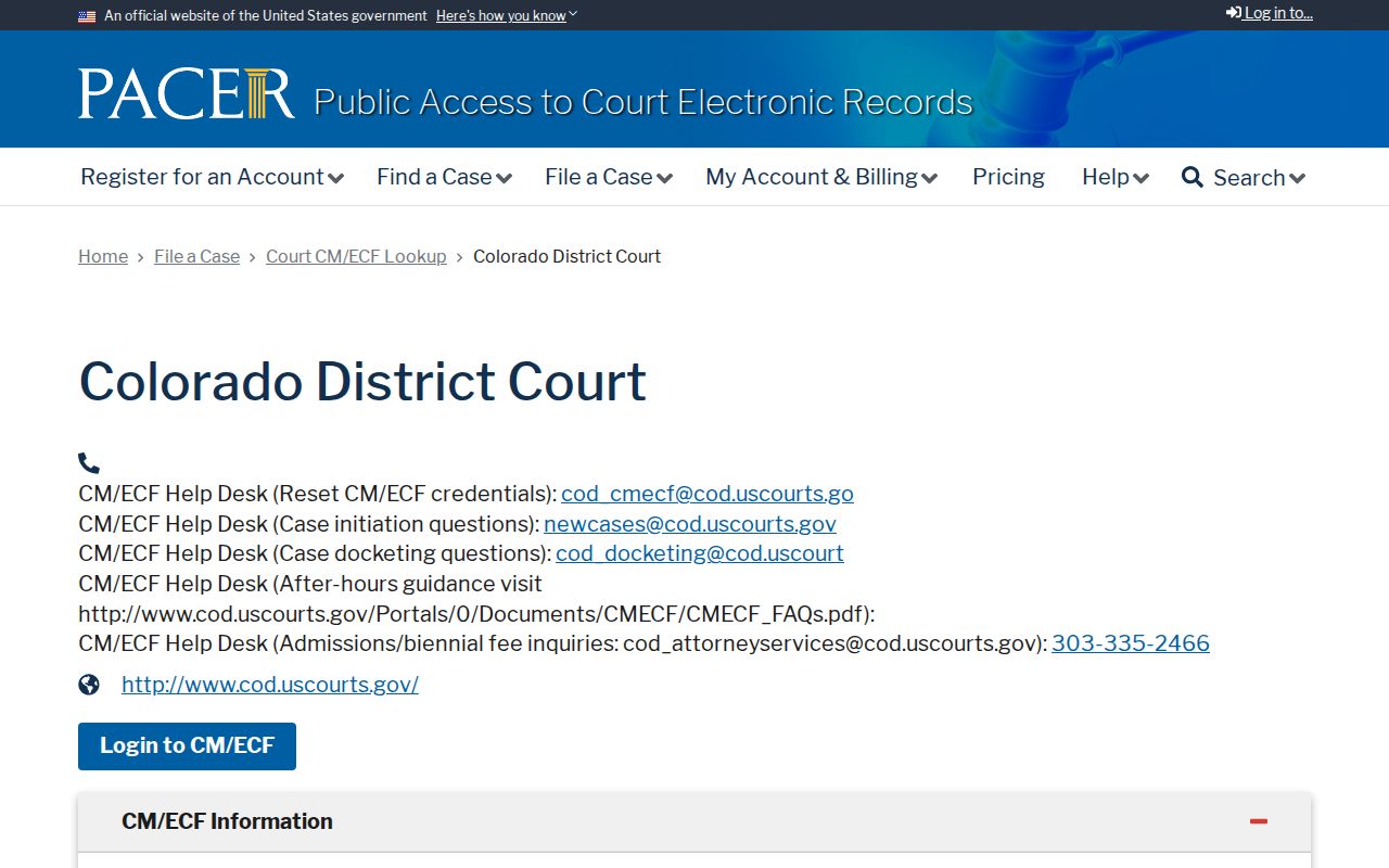 Jefferson County court records PACER court lookup for District of Colorado