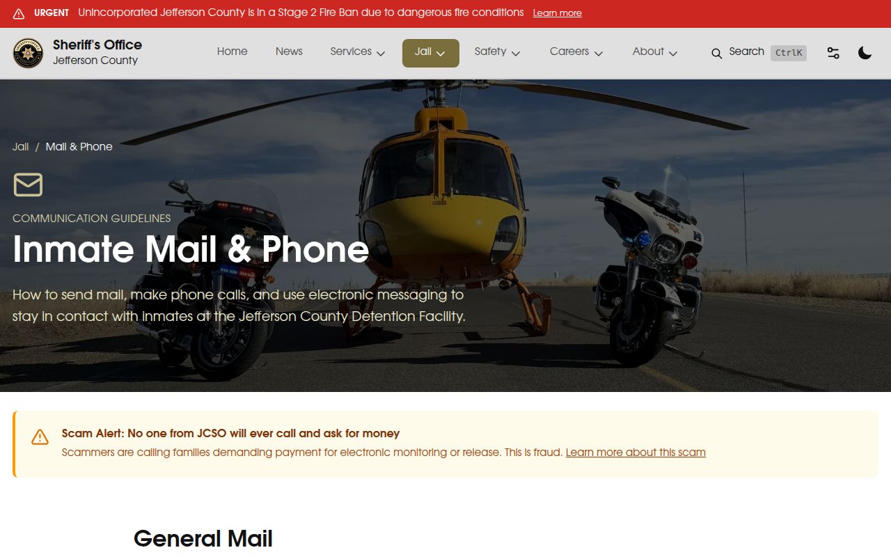 Jefferson County inmate records mail and phone rules