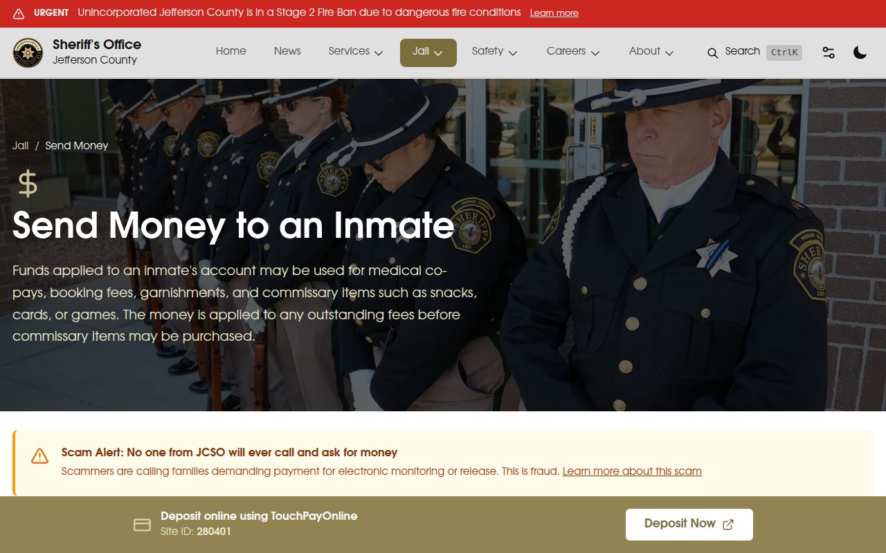 Jefferson County inmate records money deposit options