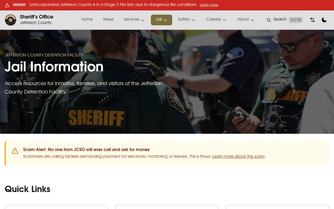 Jefferson County inmate records jail information page
