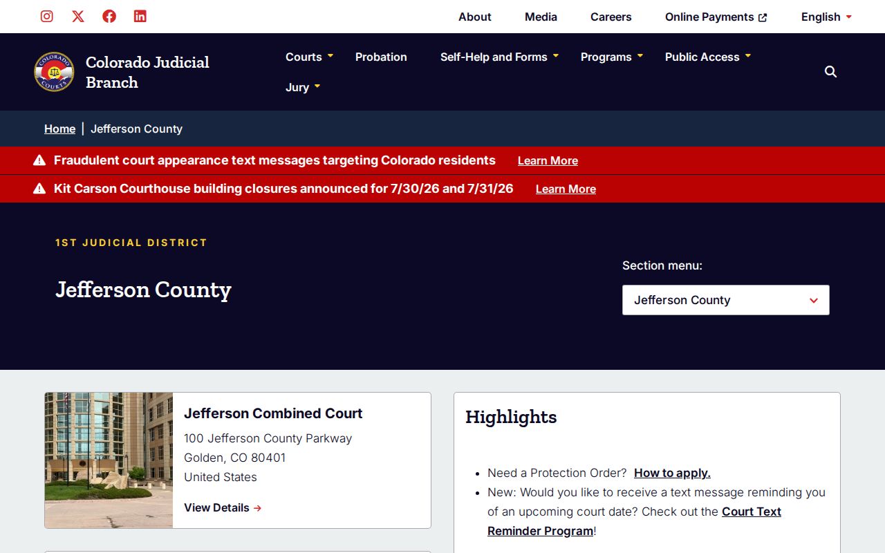 Jefferson County probate records Judicial Branch landing page