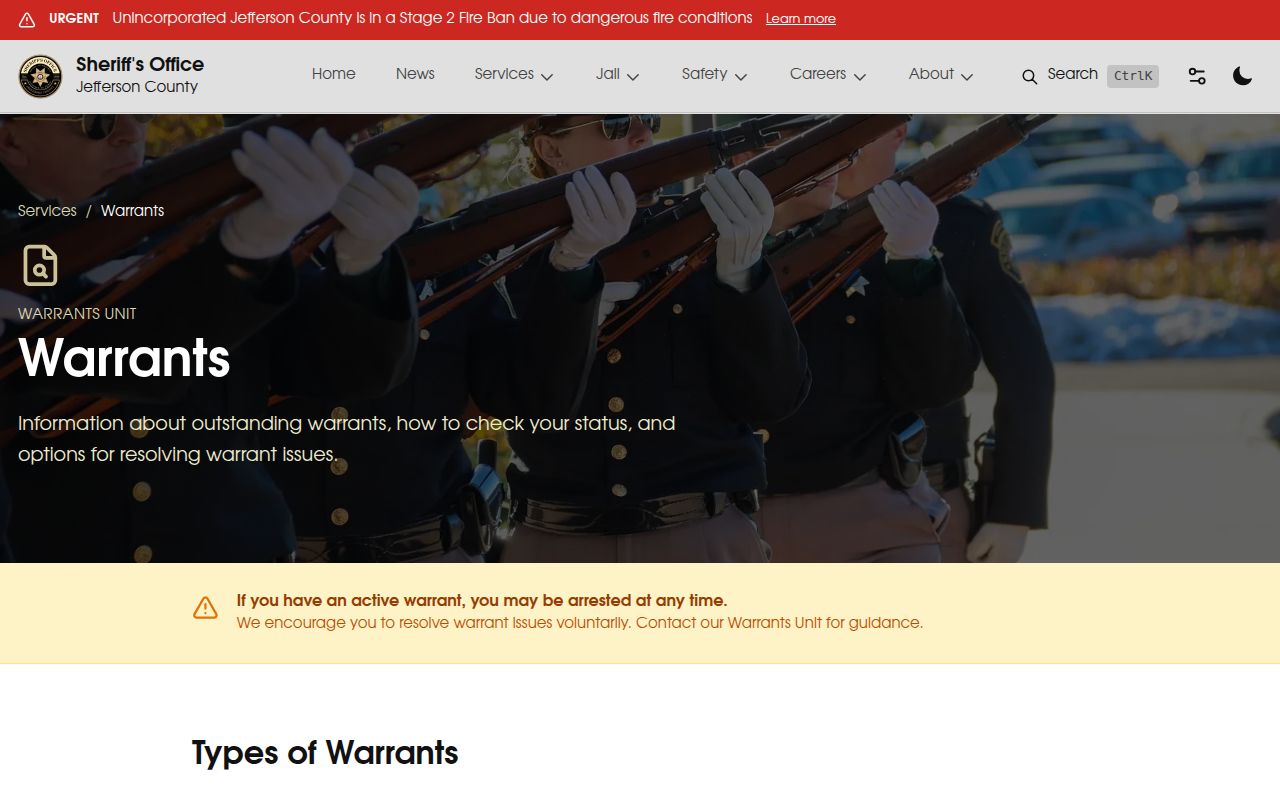 Jefferson County warrant records sheriff warrants page